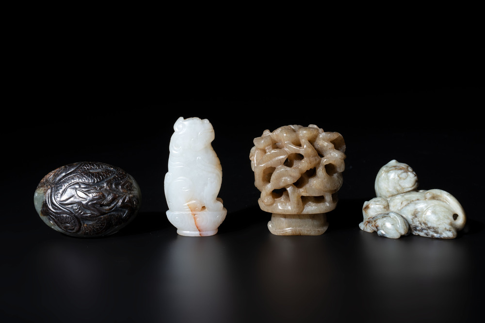 Four Chinese jade carvings, 19th C.