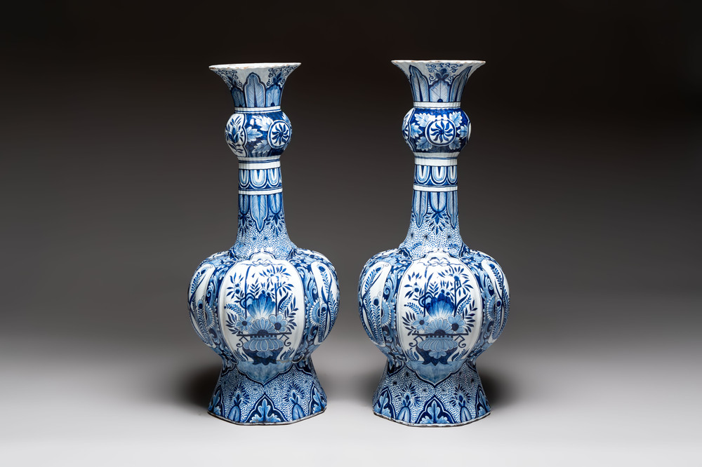 A pair of monumental blue and white Delftware vases, Desvres, ca. 1900