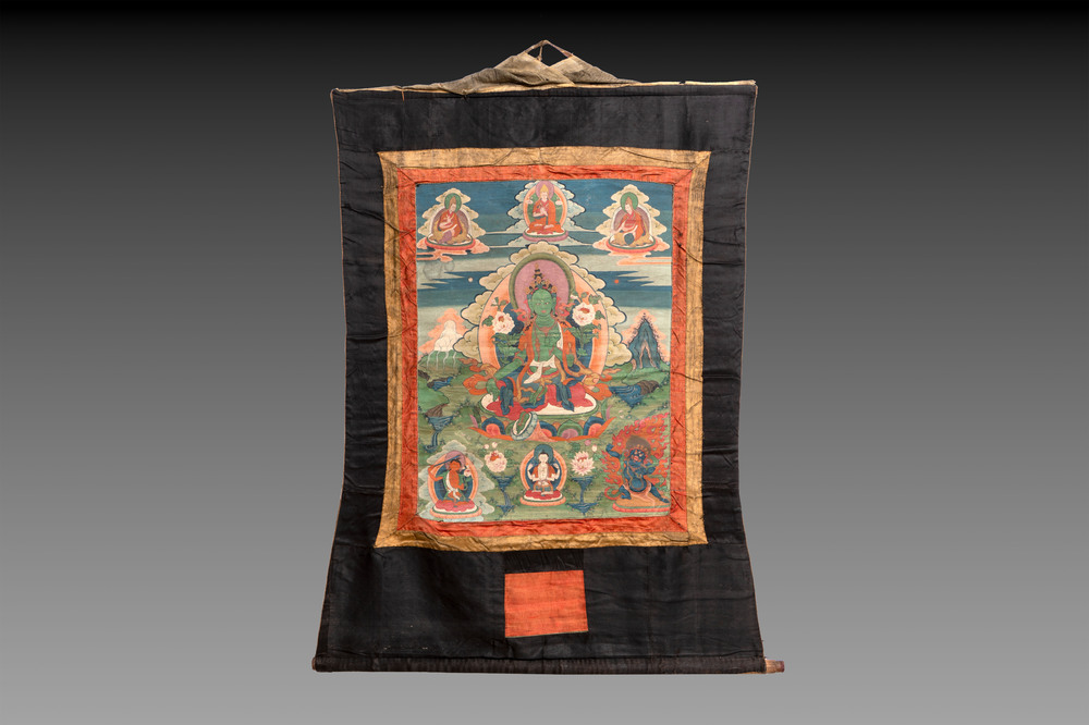 A Tibetan thangka depicting Green Tara, 19th C.