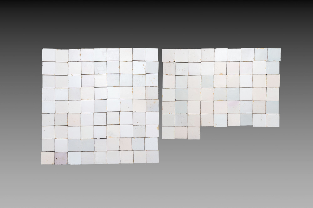 138 plain white Dutch Delft tiles, 18/19th C.