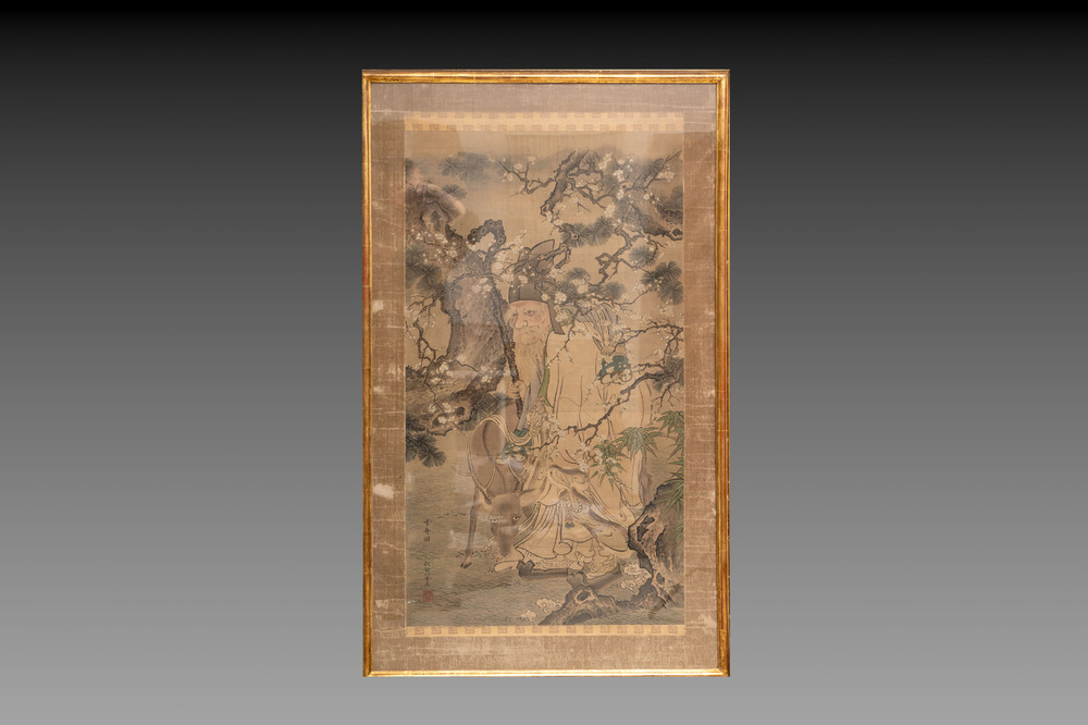 Hasegawa Settan 长谷川雪旦(1778-1843): 'Portrait of Sesshū 雪舟圖', ink and colour on silk