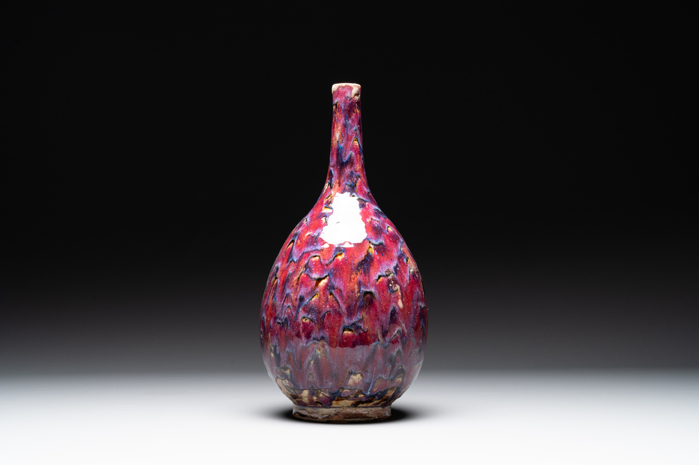 A Chinese flamb&eacute;-glazed bottle vase, 19th C.