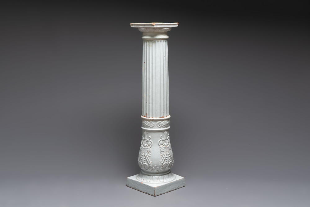 An unusual white-glazed faience column, Germany, 18th C.