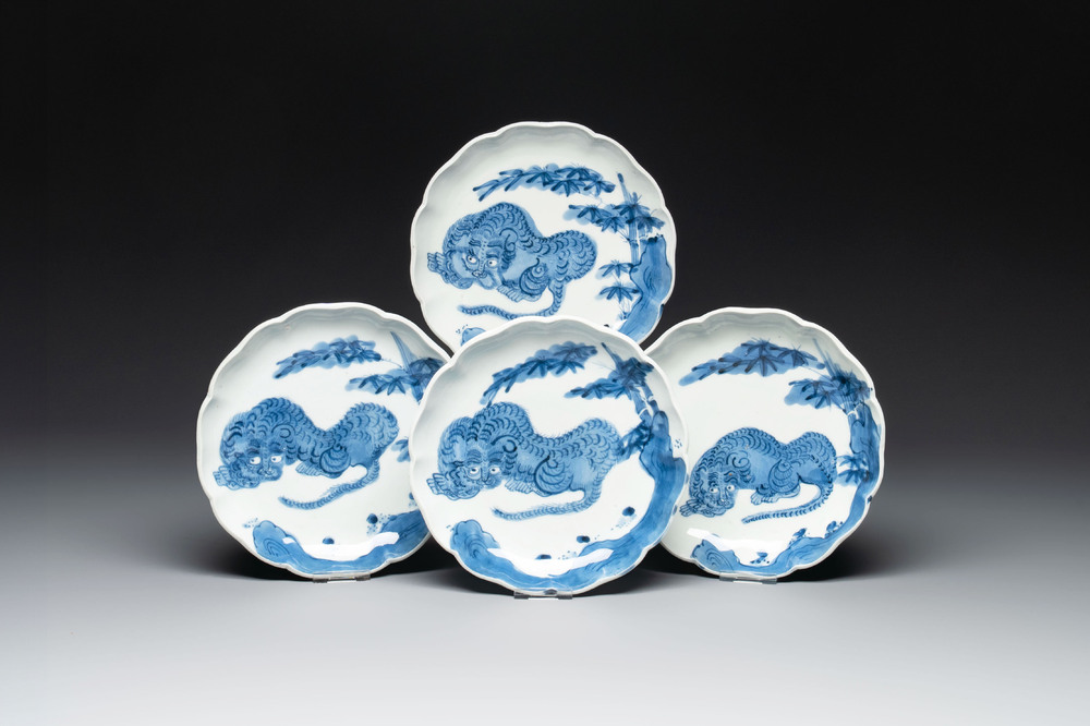 A set of four Japanese Arita 'tiger' plates, Edo, 18th C.