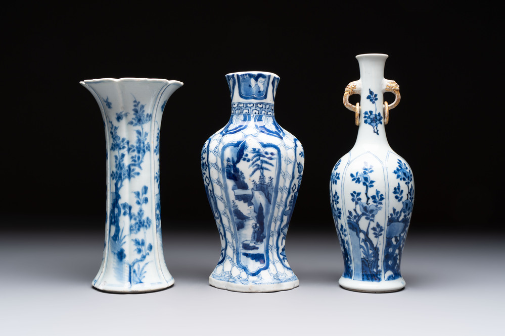 Three Chinese blue and white vases, Kangxi