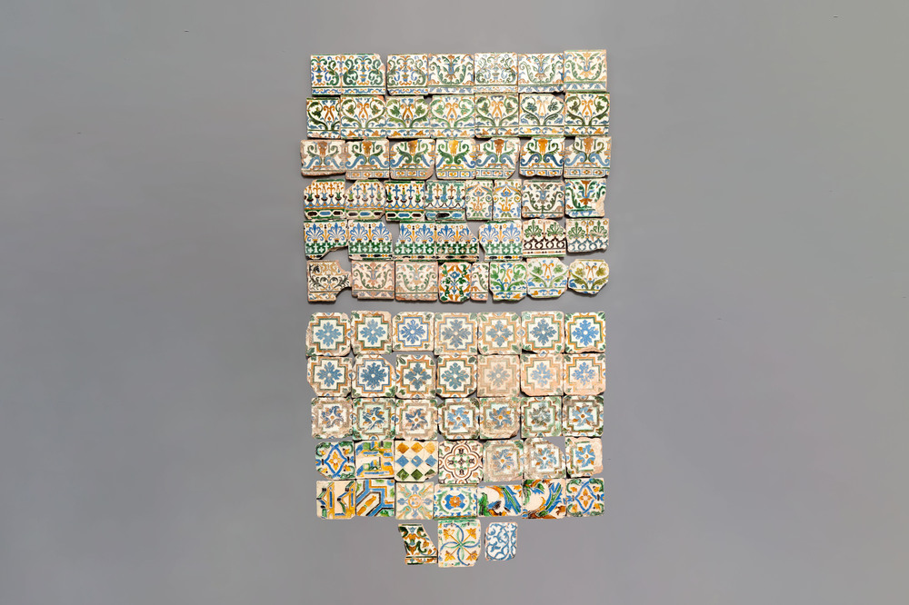 A large and varied collection of 82 polychrome tiles, Spain, 16/17th C