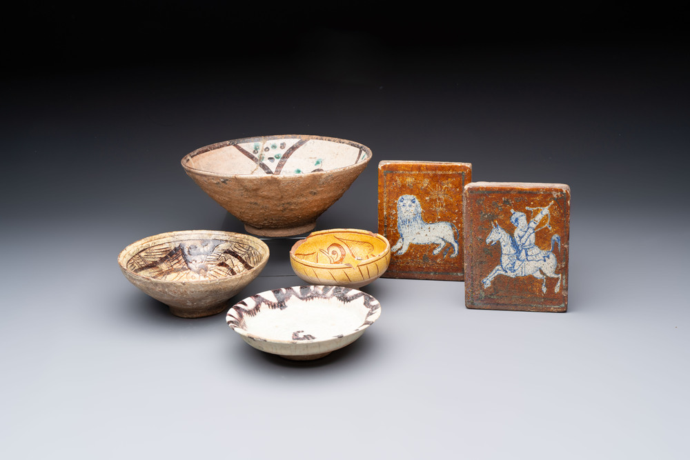 A study collection of six pieces of pottery and fritware, Persia and Central Asia, 12th C. and later.