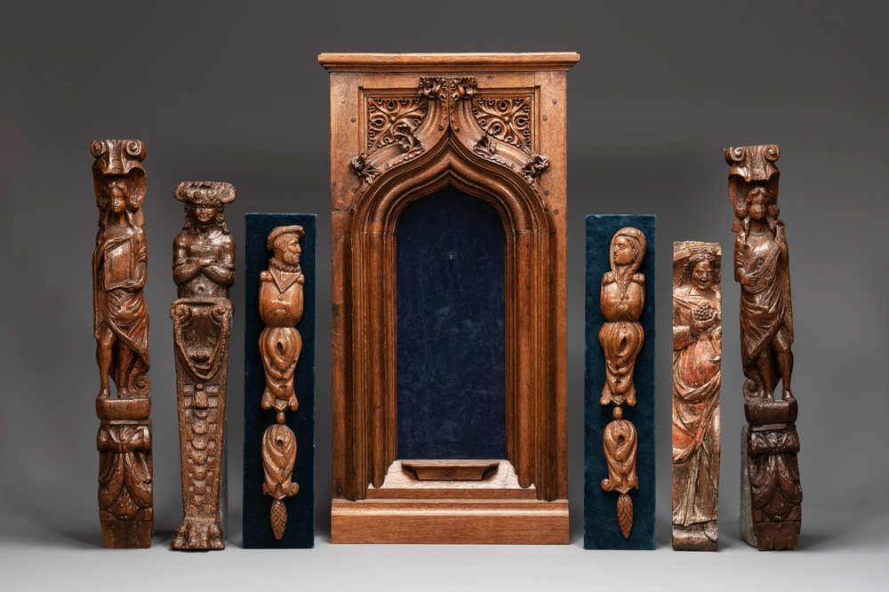 A group of oak carvings and a niche, France and Flanders, 16th C. and later