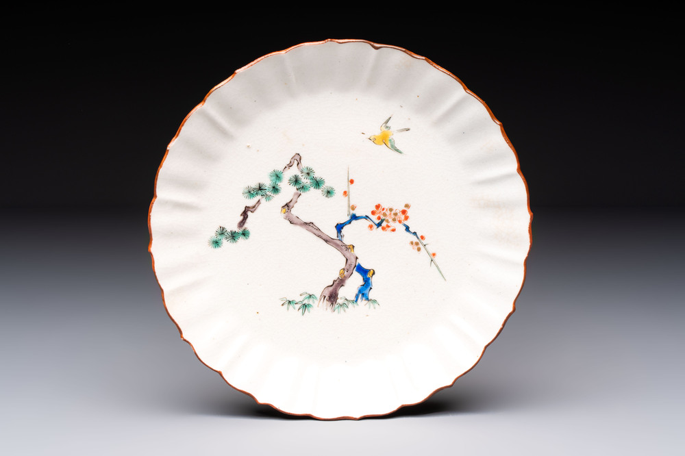 A Japanese Kakiemon-style 'Three Friends of Winter' plate, Edo, late 17/18th C.