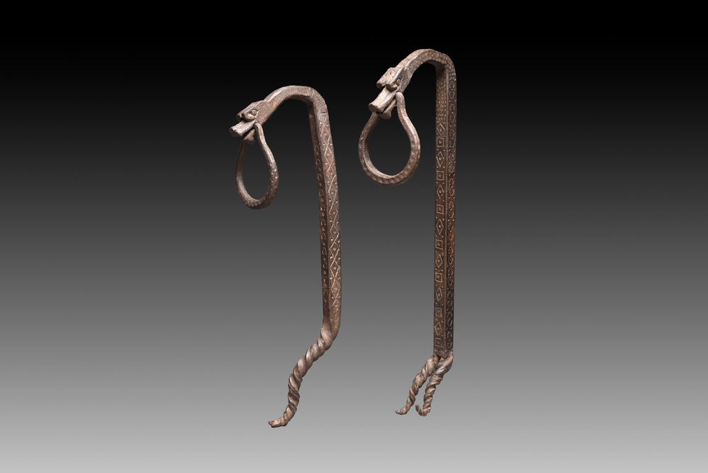 A pair of wrought iron elements, possibly Hispano-Moresque, 16th C.