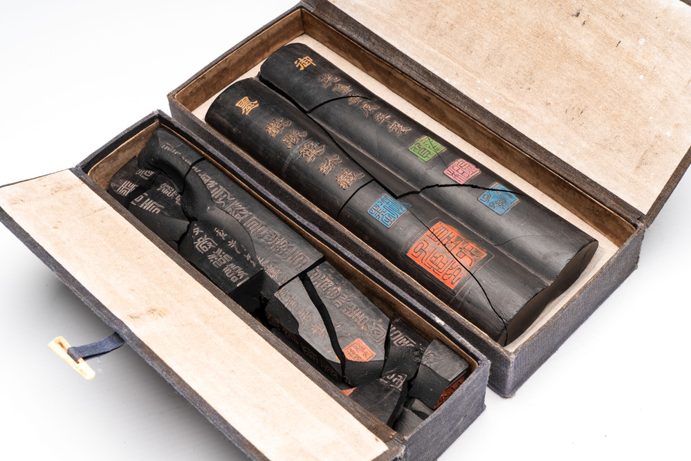 Two Chinese 'Poem' ink cakes, signed Cheng Junfang 程君房, Qianlong mark, one dated 1772, 18th C.