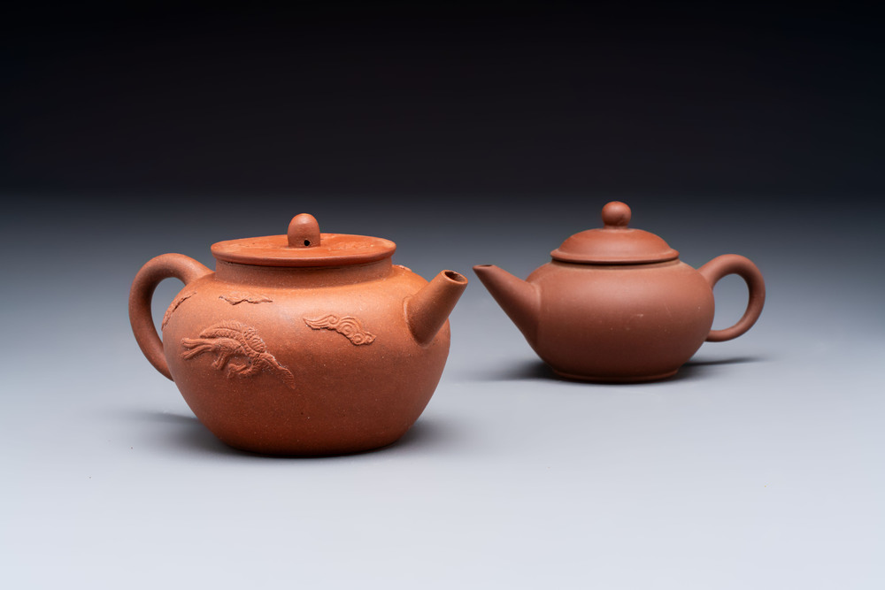 Two Chinese Yixing stoneware teapots, Zheng He 正和 mark, Kangxi and later