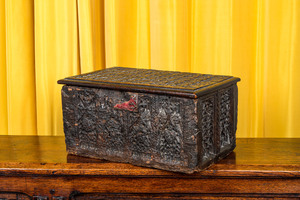 A Gothic oak armorial box, 15th C.
