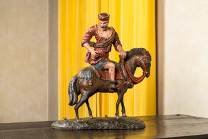Saint Martin sur son cheval en chêne sculpté et polychromé, Flandres, Anvers, 16ème