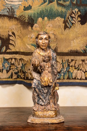 A polychrome wooden 'Sedes Sapientiae' sculpture, 15/16th C.