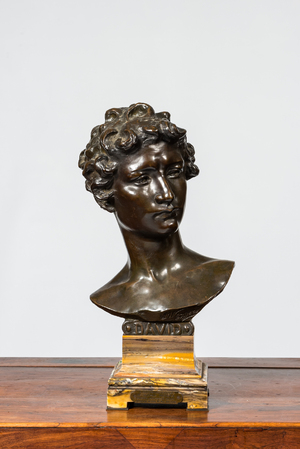 Désiré Weygers (1868-1940): 'David', patinated bronze on a marble base