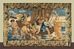 A large Flemish wall tapestry of 'The Miraculous Draft of Fishes', Oudenaarde, 16/17th C.