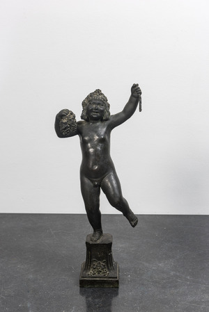 A French bronze sculpture of a young bacchant on pedestal, Paris, 19th C.