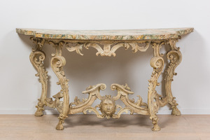 Console italienne en scagliola faux marbre, 18ème