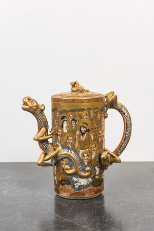 A Japanese Satsuma 'dragon spout' ewer and cover, Meiji, 19th C.