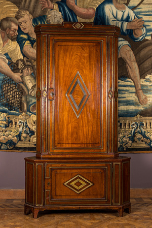 A Russian Directoire gilt brass-mounted wooden corner cupboard, early 19th C.