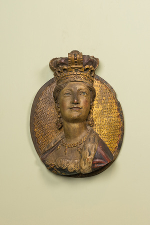 Un buste de la reine Victoria d'Angleterre en bois polychromé et doré, 19ème