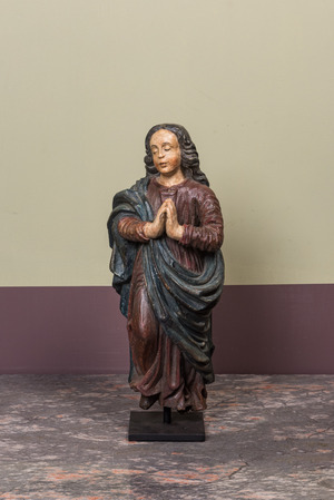 A polychrome wooden Virgin Mary, 17th C.