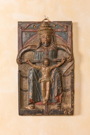 A polychrome wooden relief depicting God the Father and Christ, 16/17th C.