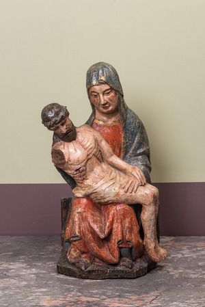 A polychromed walnut Pietà, probably Spain, early 15th C.