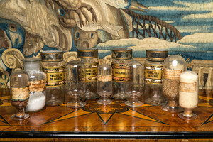 Eleven French glass pharmacy jars, 19th C.