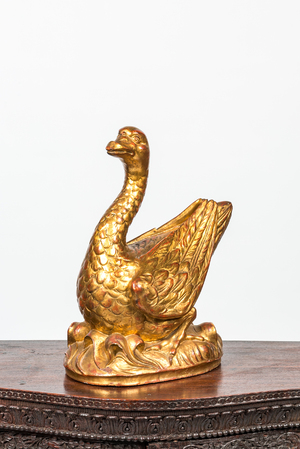 A French gilt and lacquered wooden goose, 19th C.