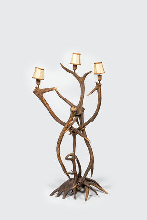 A large stag antler floor lamp, 20th C.