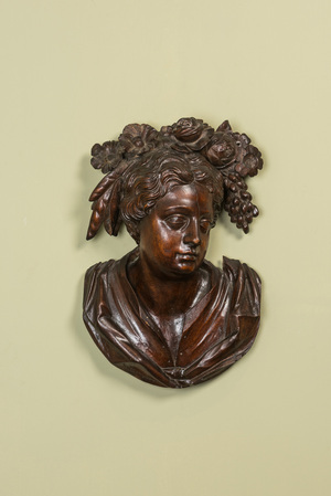 An allegorical oak 'Spring' bust, 17th C.