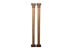A pair of large Islamic bone-inlaid wooden columns, Syria or Northern Africa, 19th C.