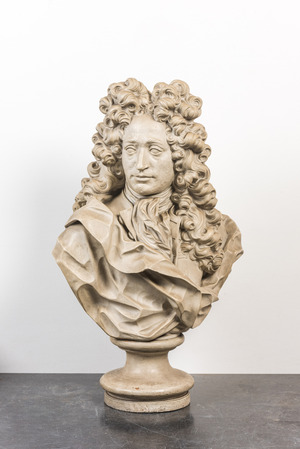 A French white-patinated terracotta bust of a nobleman in the style of Pierre-François Berruer (1733-1797), 19th C.