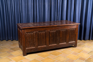 A large Flemish oak chest with folded parchment panels, 1st half 16th C.