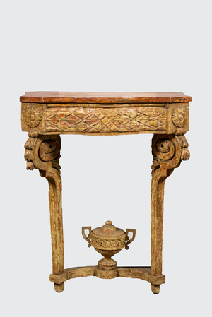 A neoclassical painted wooden console with a decorative urn, Italy, 18th C.