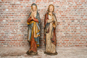 Two large polychromed and gilt walnut wooden figures of Mary and John the Baptist, Southern France or Northern Italy, late 15th C.