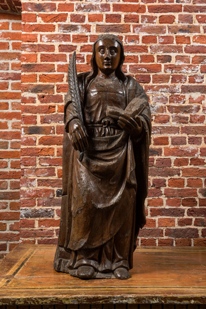 A large wooden sculpture of Saint Barbara, 16/17th C.