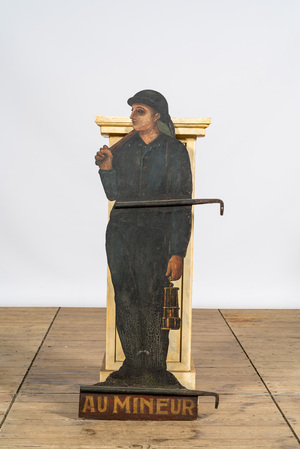 A painted iron hanging sign for a bar titled 'Le Mineur' (the mineworker), 19/20th C.