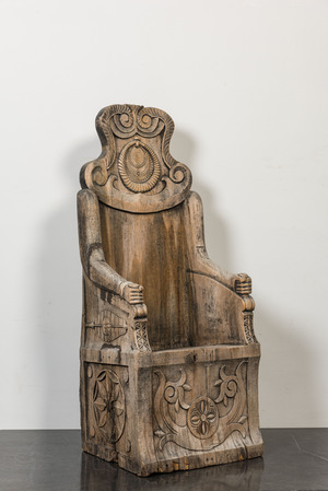 A wooden throne in Celtic-style, 20th C.