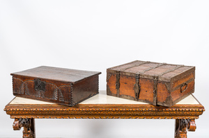 Two iron-mounted wooden chests, 17/18th C.