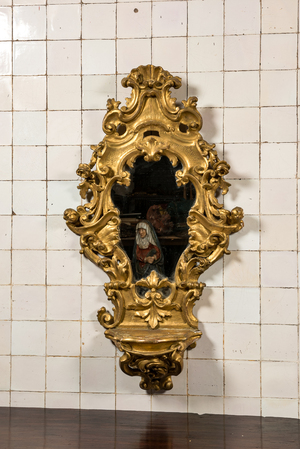 A large French gilt wooden console mirror, 18th C.