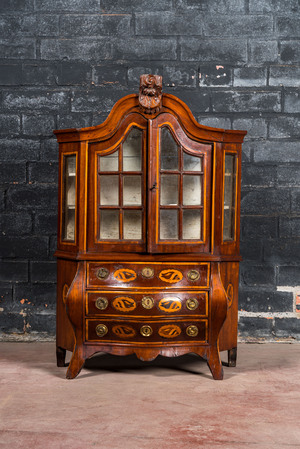 A small Dutch inlaid mahogany display cabinet, 19th C.