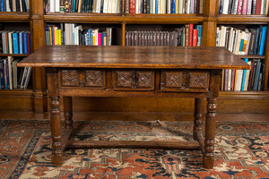 A Spanish walnut table with three drawers, 17th C.