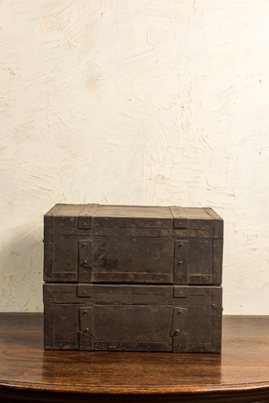 Two plated wooden chests, 19th C.