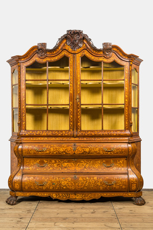 A Dutch floral marquetry display cabinet, 18th C.
