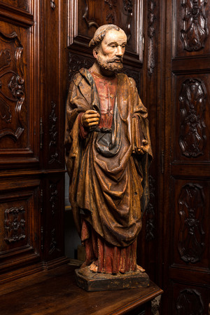 Saint Pierre en chêne sculpté et polychromé, vers 1500