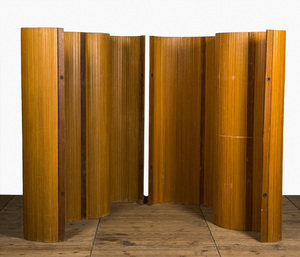 A pair of foldable wooden room dividers, Behrens workshop, Hannover, Germany, early 20th C.