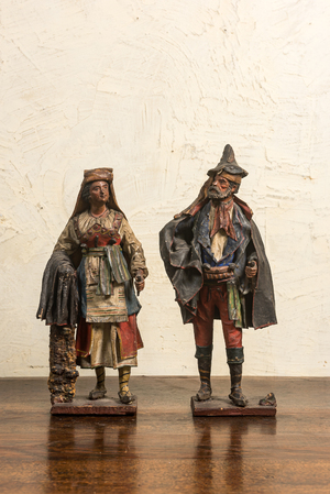 A pair of Neapolitan polychrome terracotta figures of a man and a woman, Italy, 18/19th C.